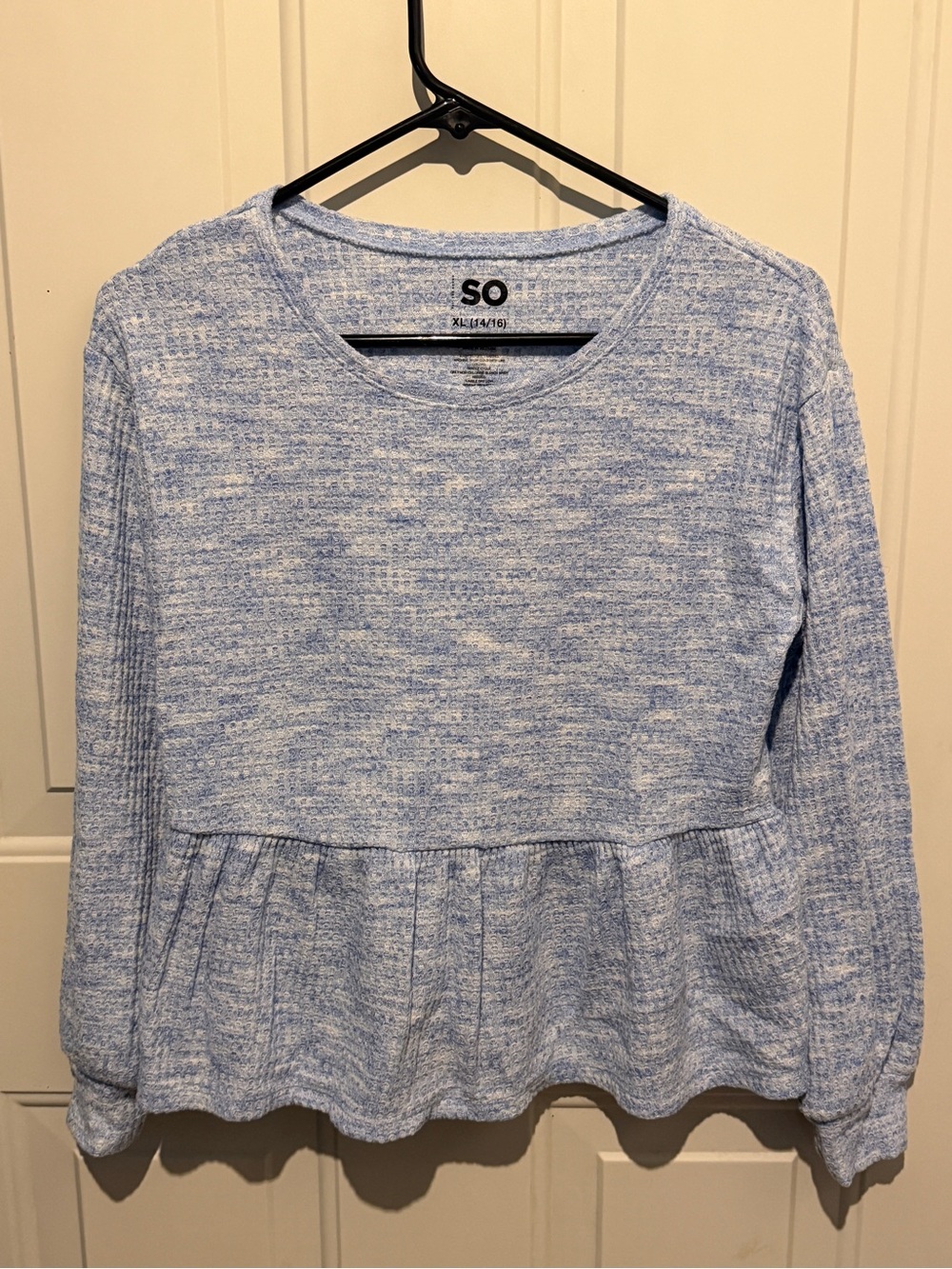 SO Light Heather Blue Peplum Knit Long Sleeve Top